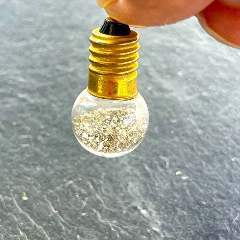Unisex Gold and Sterling Silver Glitter Light Bulb Pendant